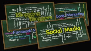 Blackboards covered with social media types and names